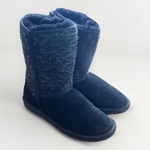 Minnetonka Sheepskin Boots Womens Size 9 Black Mid Calf Cozy Winter Leather Wool